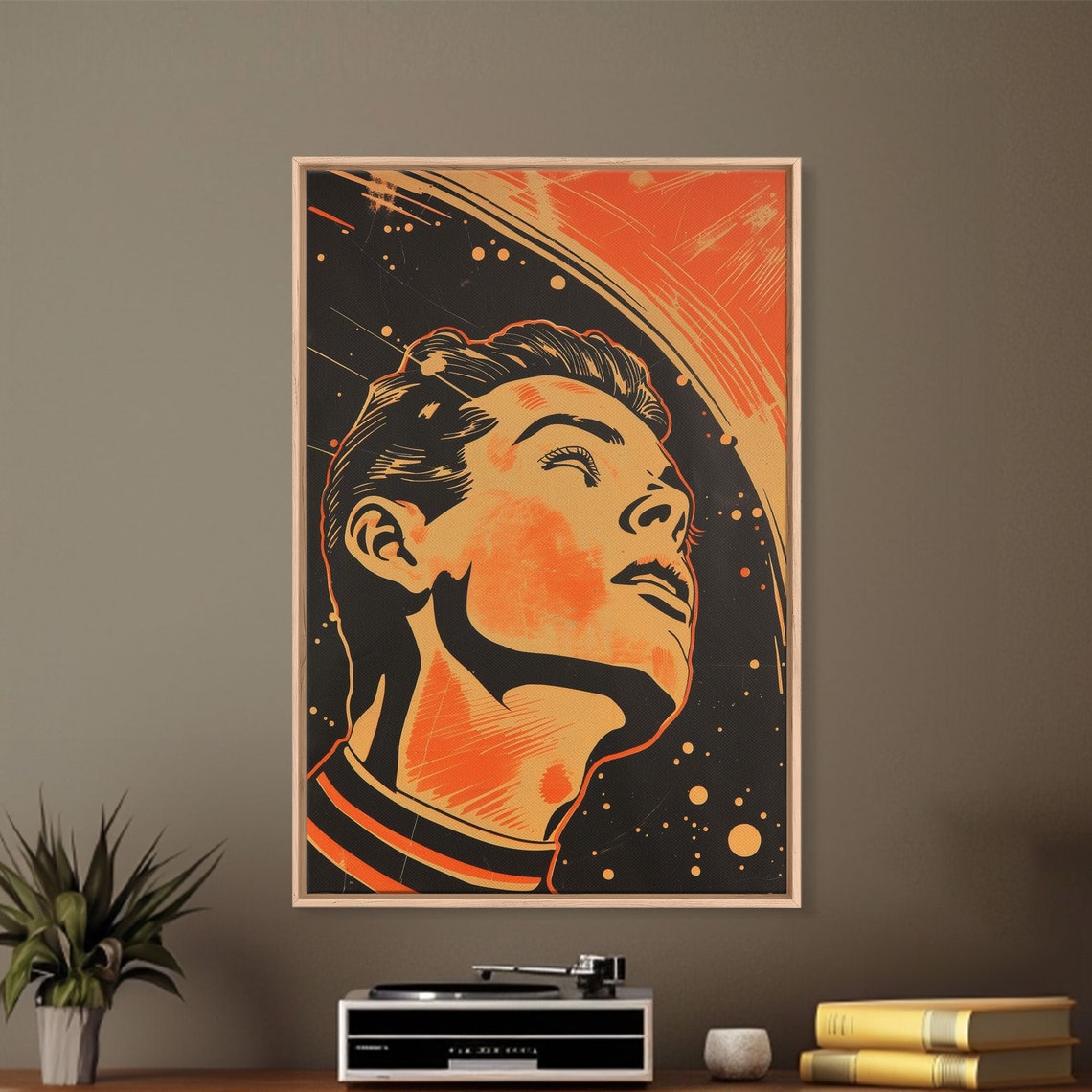 Mid Century Space Age Man Gazing Planet Orange Retro Comic Poster - Image 5