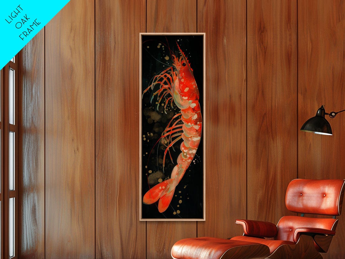 Red Shrimp Underwater Black Background Japanese Style Art Poster - Image 5