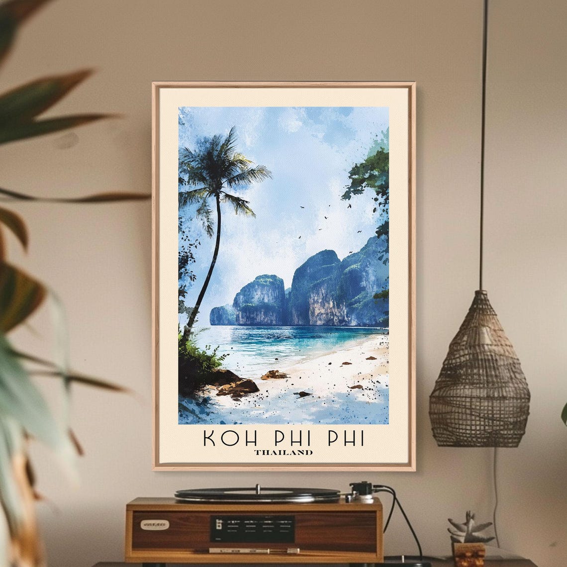 Koh Phi Phi Thailand Limestone Cliffs Palm Beach Watercolor Poster