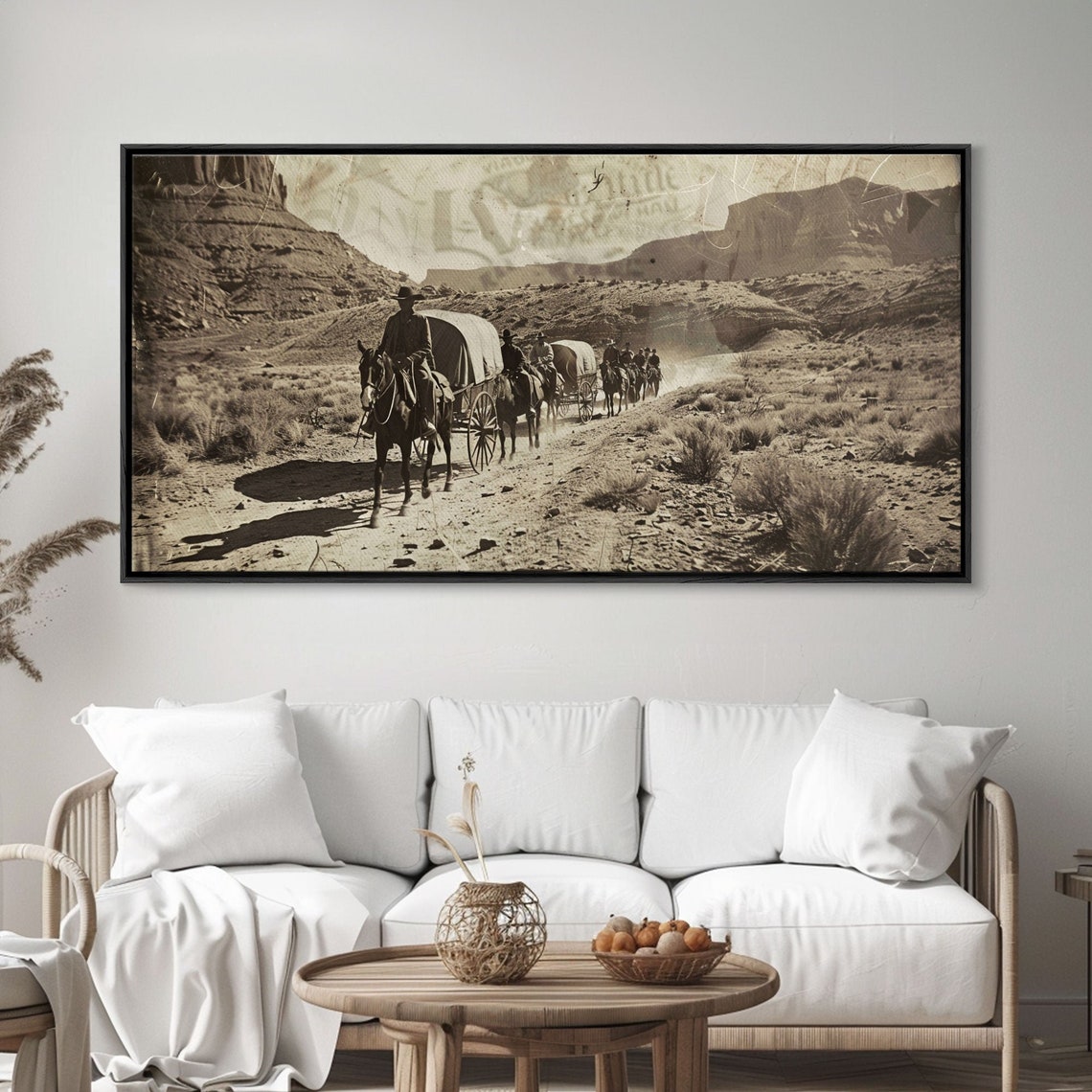 Western Wagon Train Crossing Desert Canyon Dusty Trail Sepia Print - Image 3
