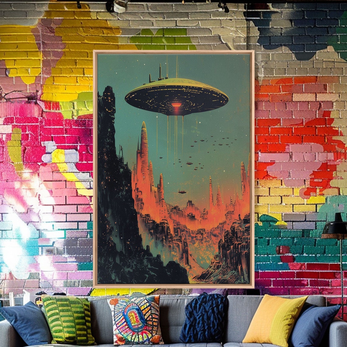 Futuristic Space Metropolis UFO Mothership Sci Fi City Poster - Image 3