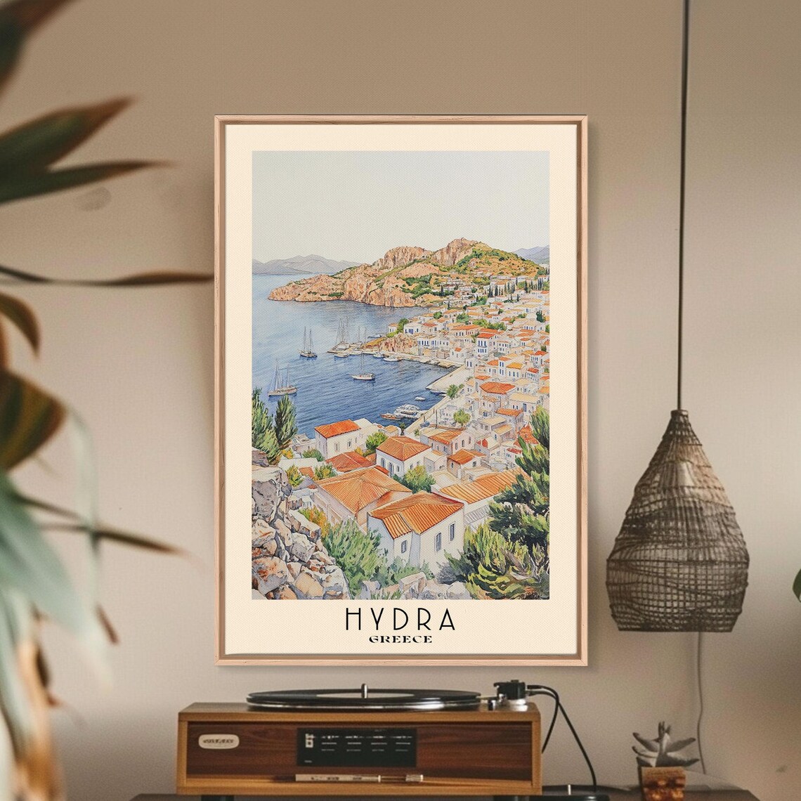 Hydra Greece Watercolor Art Print, Beach Decor