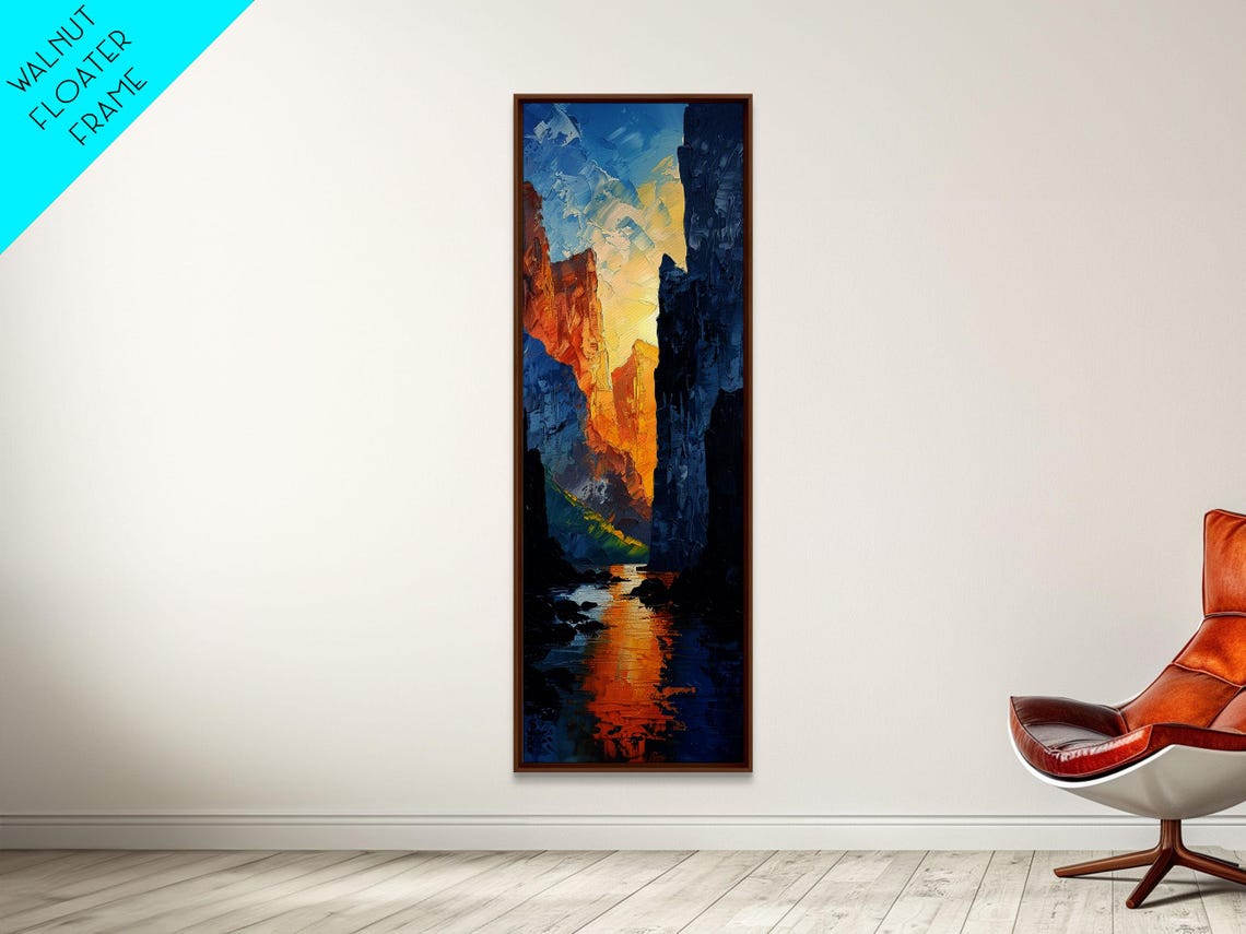 Canyon Cliffs Glowing At Sunset River Valley Impasto Landscape Poster - Image 3