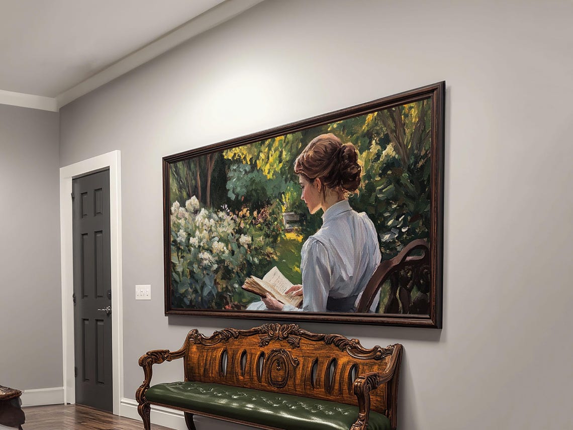 Victorian Oil Painting Print Of A Woman In The Garden Framed Print Ready To Hang Art Woman In Garden Painting Wall Art - Image 5