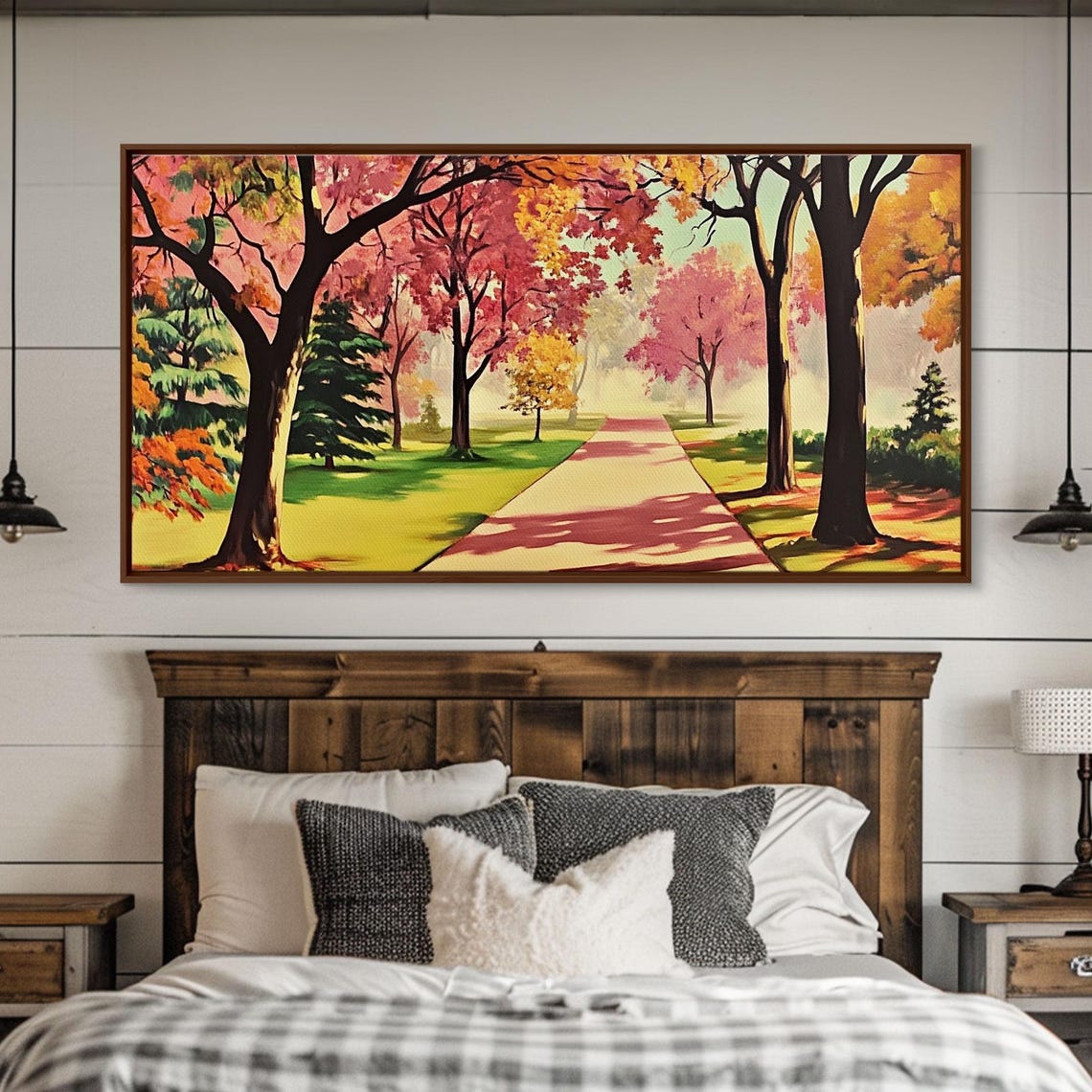 Colorful Autumn Park Path Sunlit Fall Trees Landscape Art Poster - Image 3