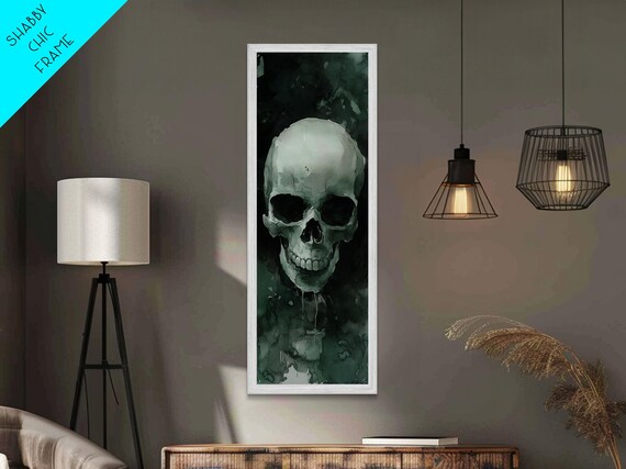 Human Skull Dark Green Smoky Watercolor Gothic Memento Mori Art Poster
