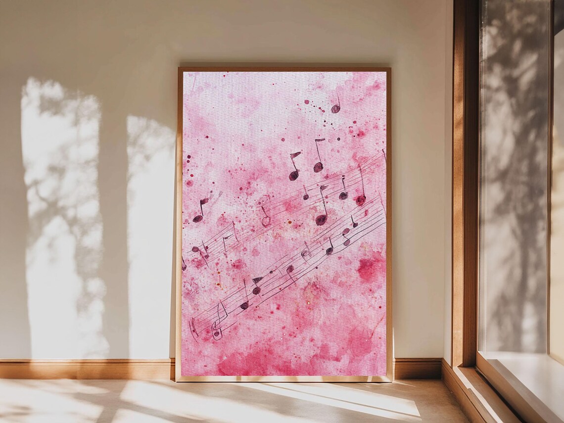 Pink Musical Notes Watercolor Sheet Music Whimsical Music Art Poster - Image 6
