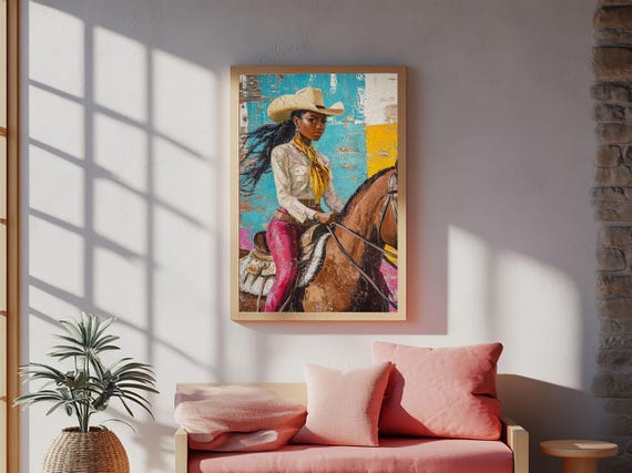 Black Cowgirl Painting Print Rustic Modern Farmhouse Afrocentric Wall Art Southwestern Home Decor Nuevart