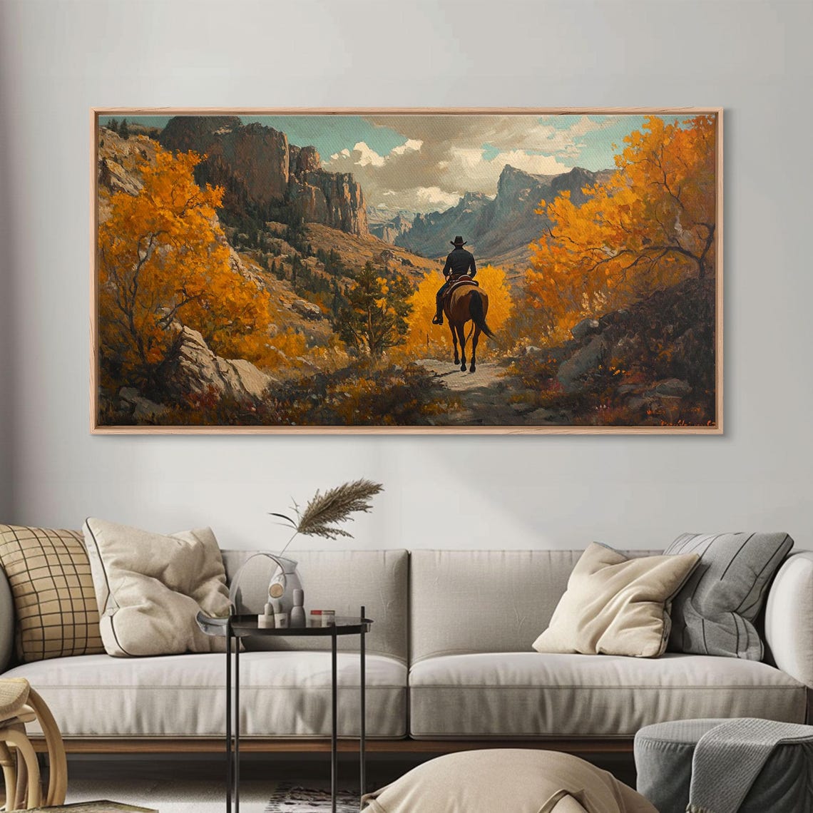 Wild West Cowboy In A Fall Landscape Painting Framed Print Addition To Your Fall Farmhouse Wall Decor Rustic Gallery Wall - Image 6