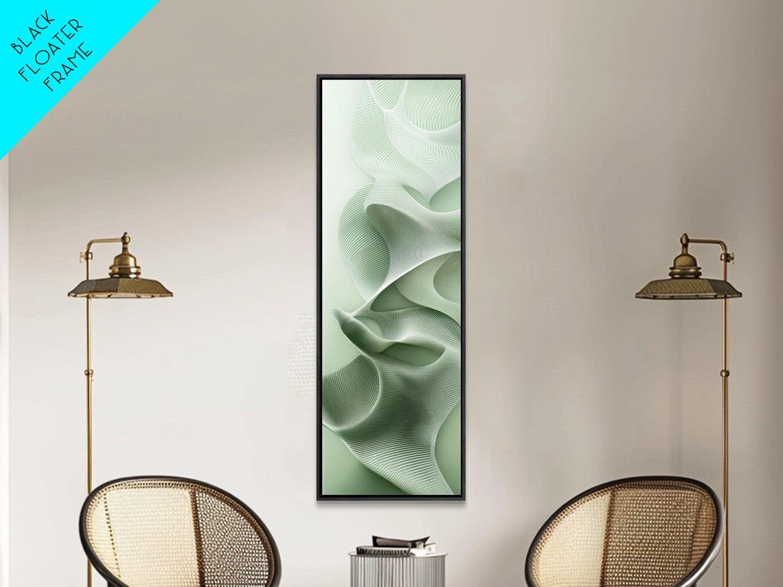 Sage Green Flowing Abstract Ribbed Waves Minimalist Modern Art Poster - Image 4