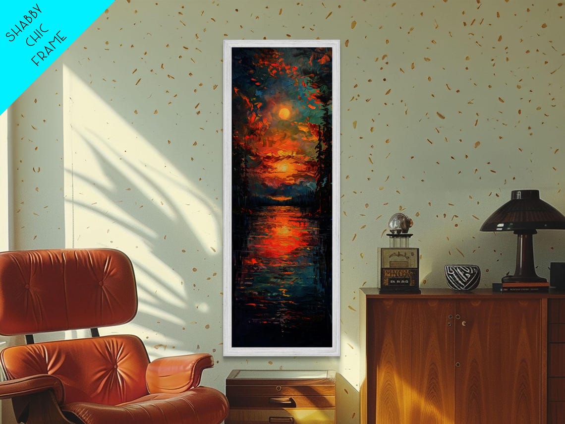 Glowing Sunset Over Dark Lake Water Impasto Moody Evening Sky Poster
