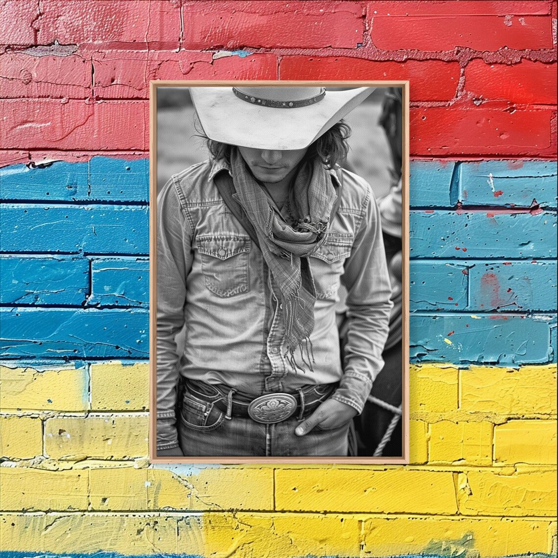 Cowboy Hat Shadowed Face Black And White Portrait Western Art Poster - Image 2