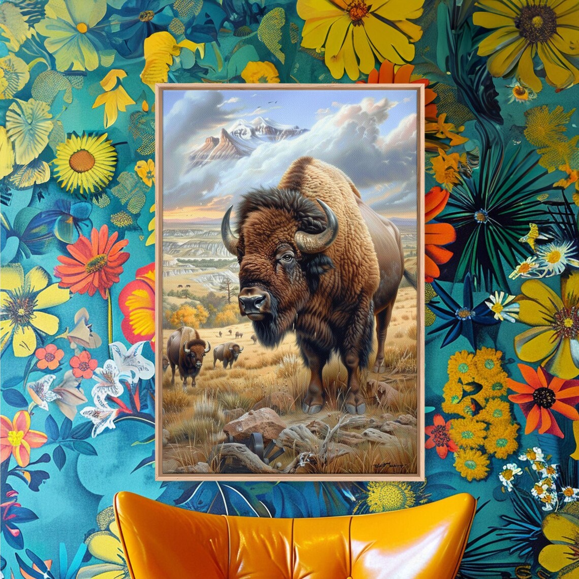 Majestic Bison In Mountain Landscape Framed Print Western Wildlife Art Bison Wall Art For Rustic Home Decor - Image 4