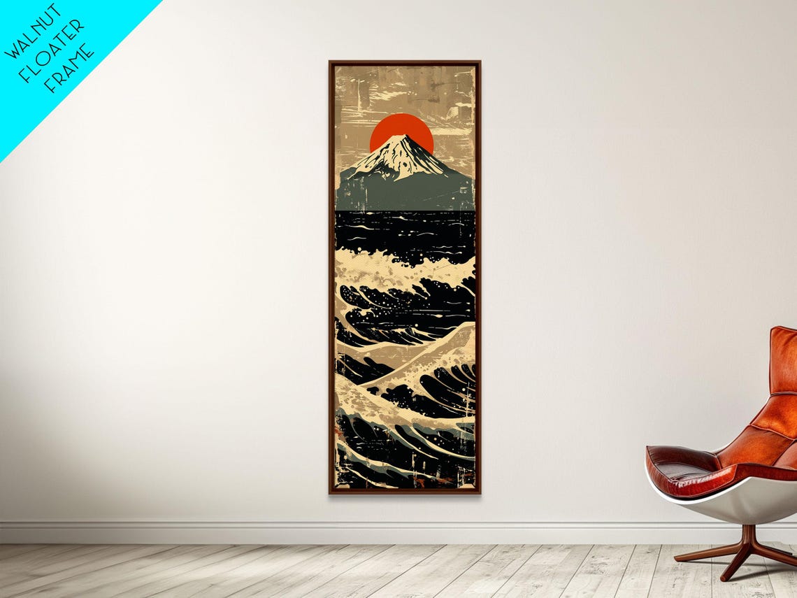Mount Fuji With Red Sun And Dramatic Ocean Waves Retro Travel Poster - Image 2