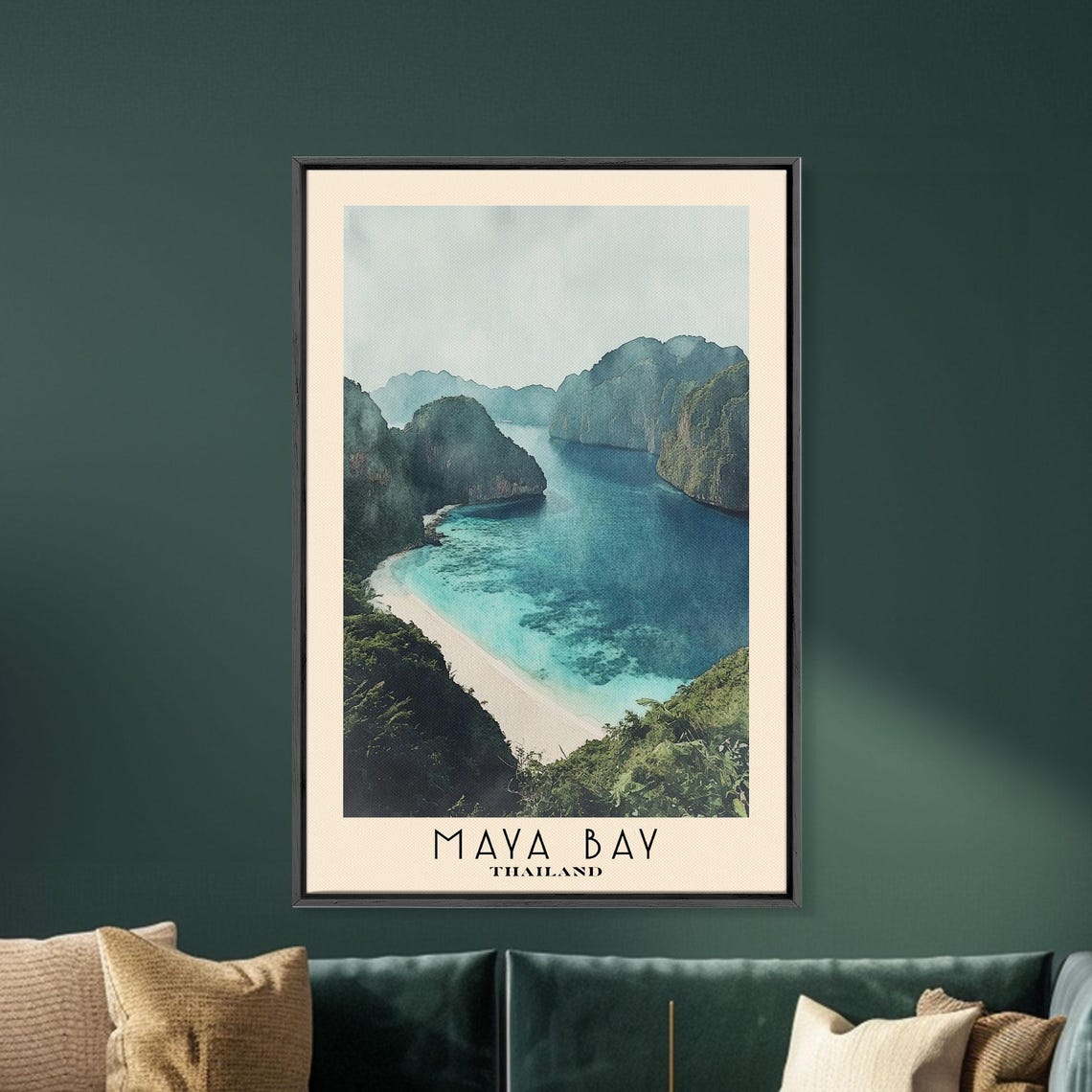 Maya Bay Thailand Limestone Cliffs Turquoise Lagoon Watercolor Poster - Image 5