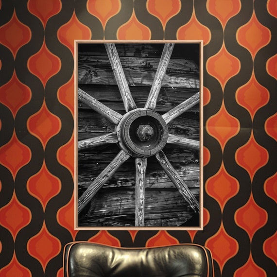 Rustic Wagon Wheel Against Wooden Background Black And White Western Decor Framed Print Vintage Wall Art For Home Living Room Decor