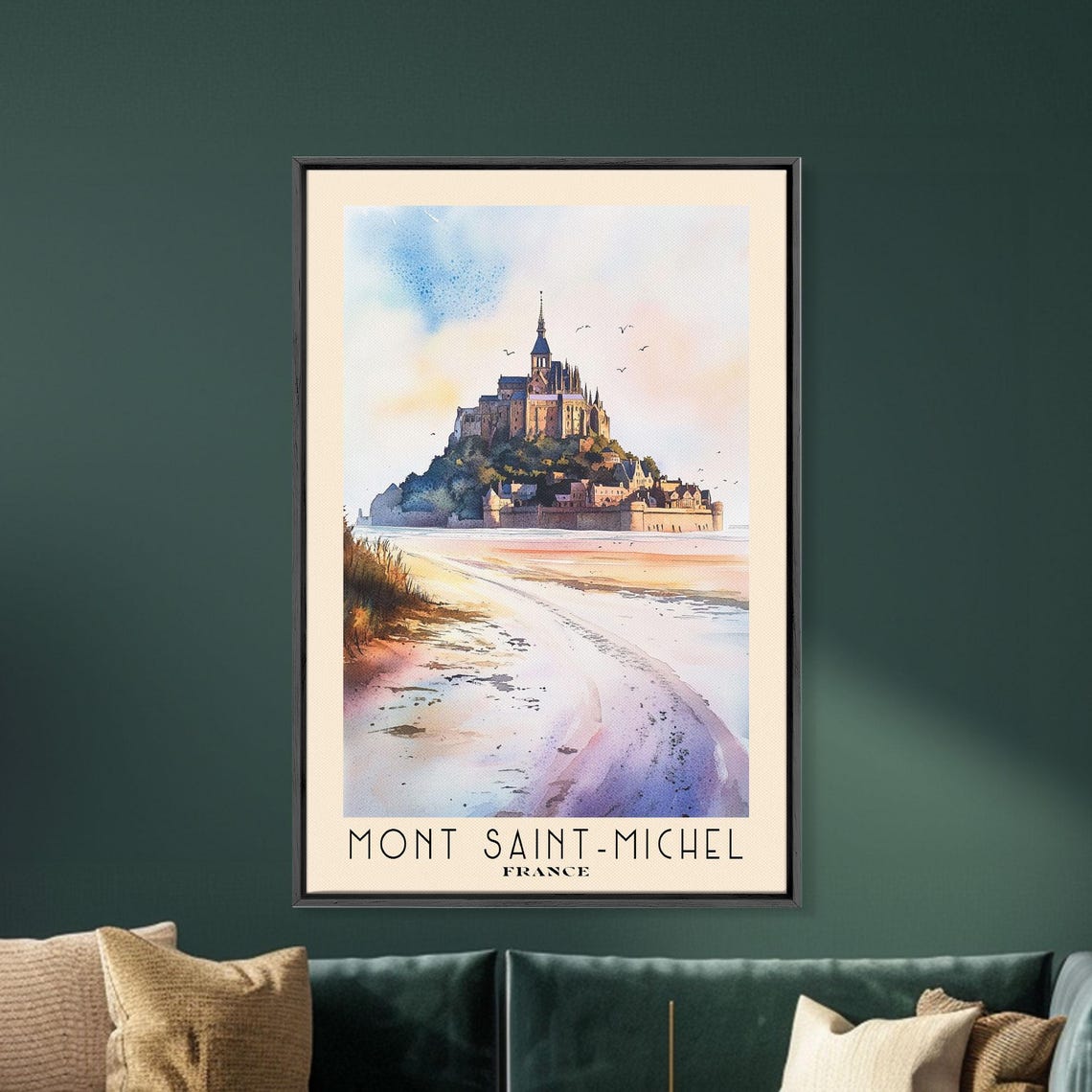 Mont Saint Michel France Tidal Abbey Sunset Watercolor Travel Poster - Image 5
