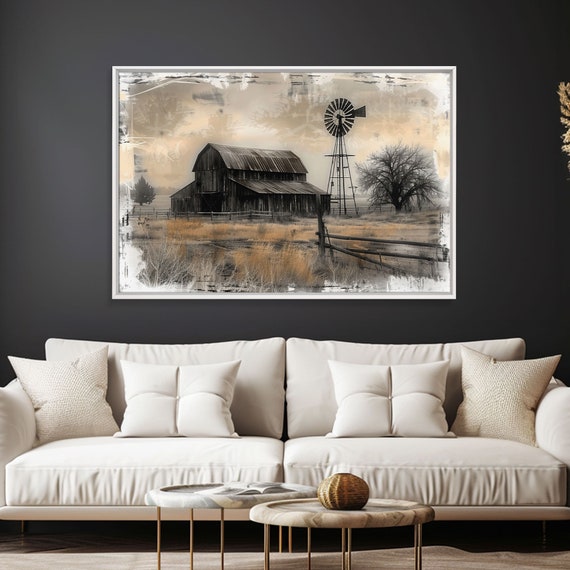 Farmhouse Barn Wall Art Print Painting Metal Art Vintage Decor Country Art Wood Frame Art Rustic Primitive Art Old Barn Painting
