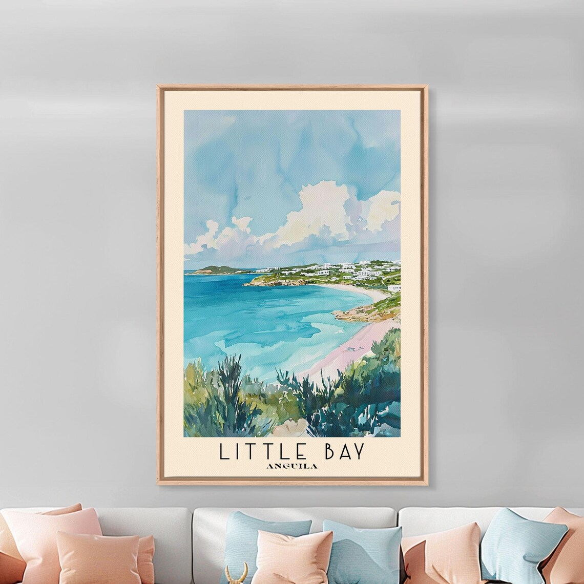 Little Bay Anguilla Turquoise Bay White Houses Coastal View Watercolor Poster - Image 2