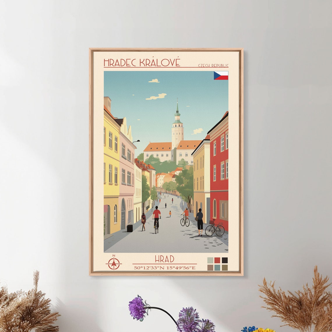 Hradec Kralove Czech Republic Cyclists Old Town Tower View Poster - Image 3