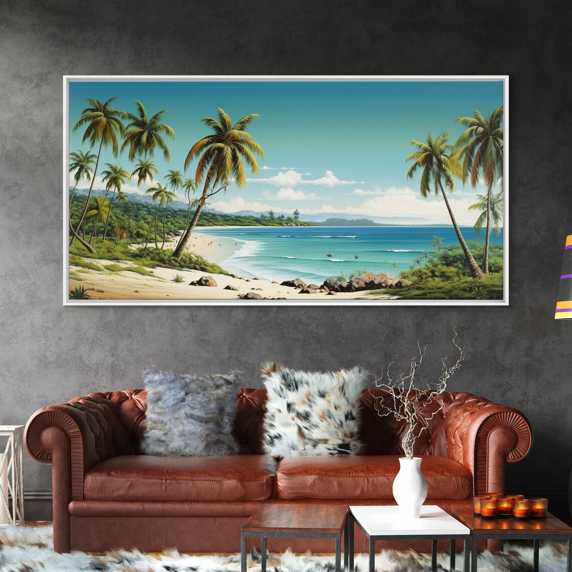 Tropical Palm Tree Beach Landscape, Ocean Art Print