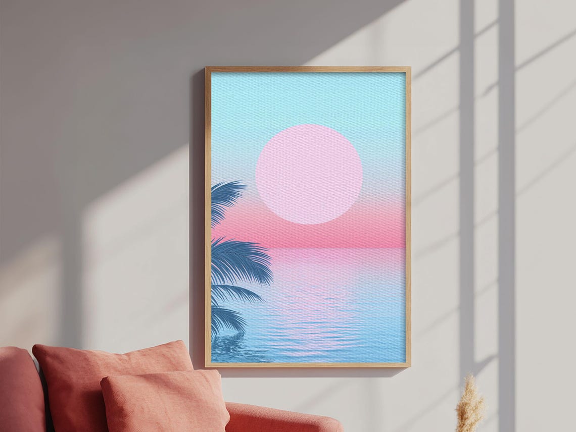 Vaporwave Pastel Sunset Ocean Palm Beach Retro Minimalist Poster - Image 5