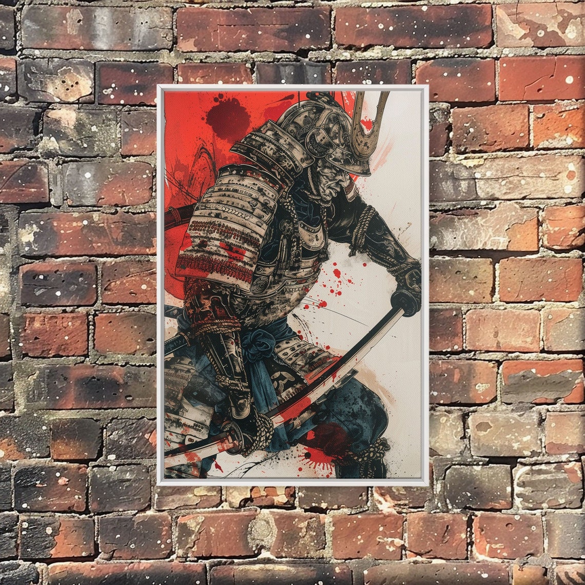 Japanese Samurai Warrior Ink Punk Style Poster with Red Splatter Art - Image 3