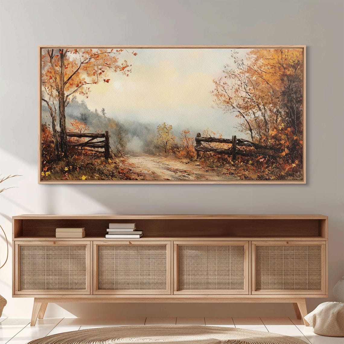 Autumn Country Road Rustic Split Rail Fence Misty Fall Woods Poster - Image 2