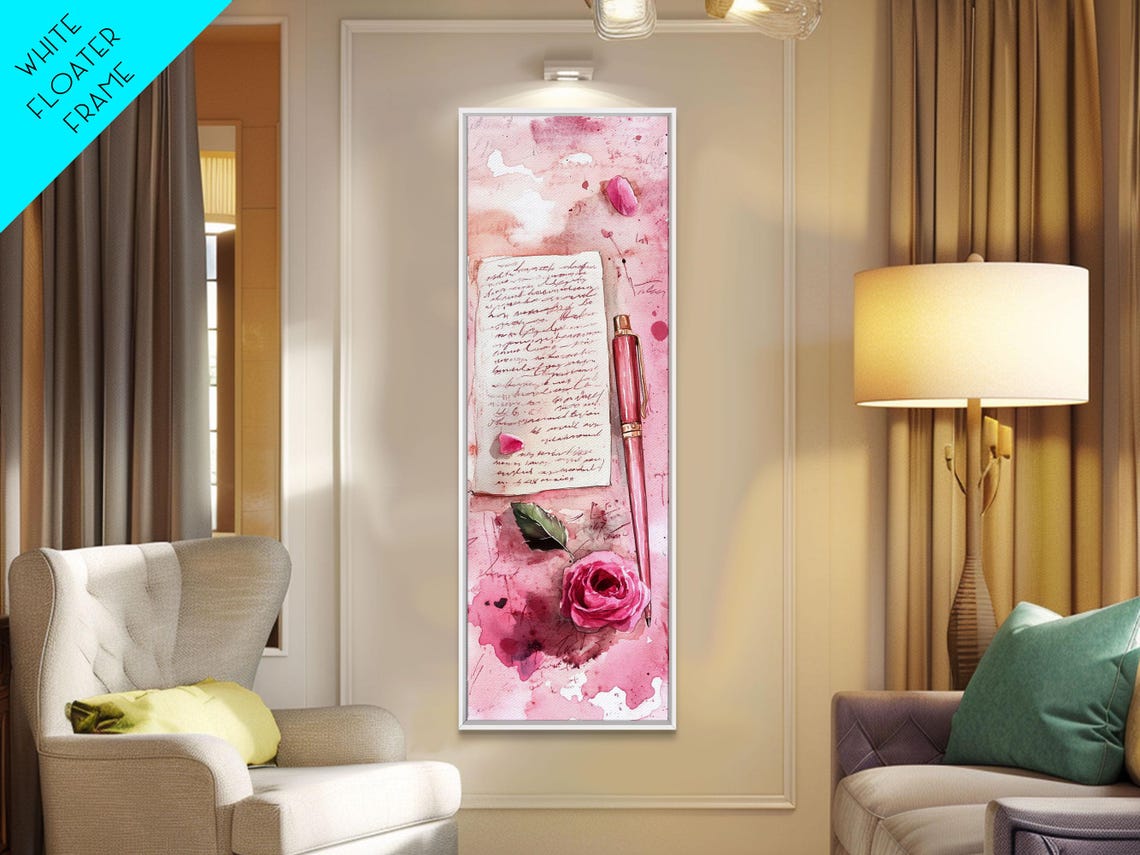 Romantic Love Letter With Rose And Pink Pen Watercolor Wall Art - Image 2