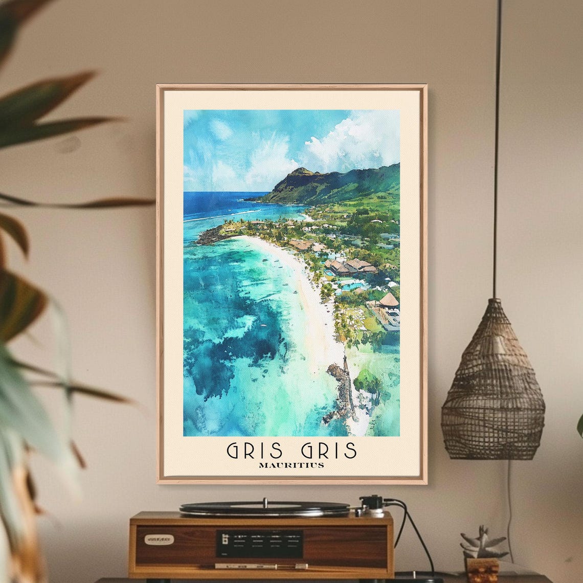 Gris Gris Mauritius Aerial Turquoise Coast Reef View Travel Poster