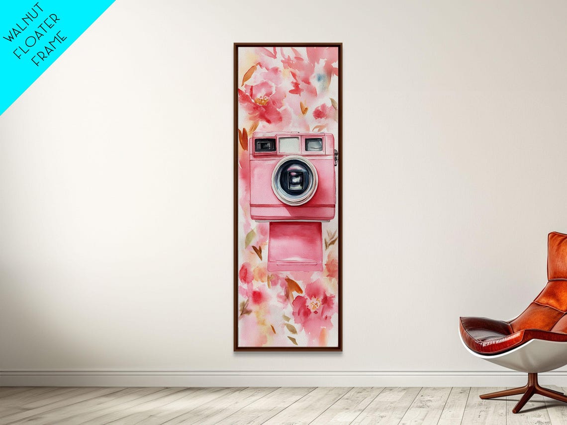 Pink Retro Instant Camera Watercolor Floral Photography Wall Art - Image 3