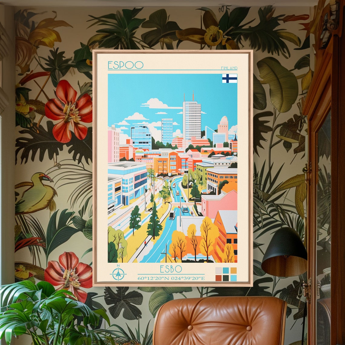 Espoo Finland Modern High Rises Cityscape Autumn Trees Poster