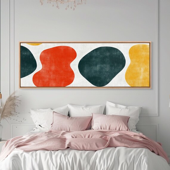 Navy Blue And Orange Splotches Framed Mid Century Modern Abstract Wall Art Wood Frame Ready To Hang