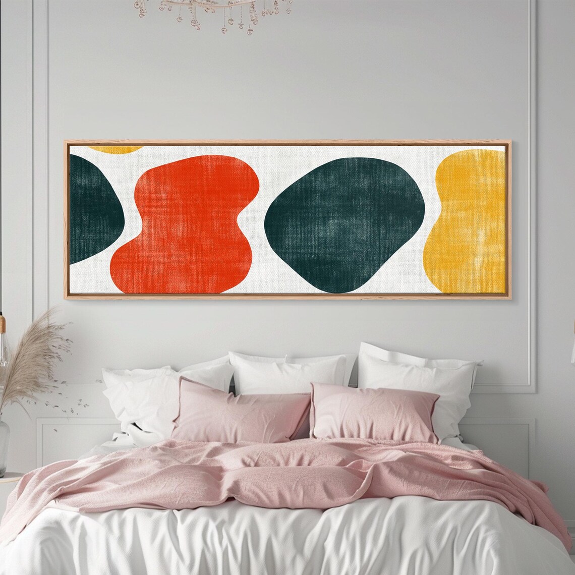 Navy Blue And Orange Splotches Framed Mid Century Modern Abstract Wall Art Wood Frame Ready To Hang