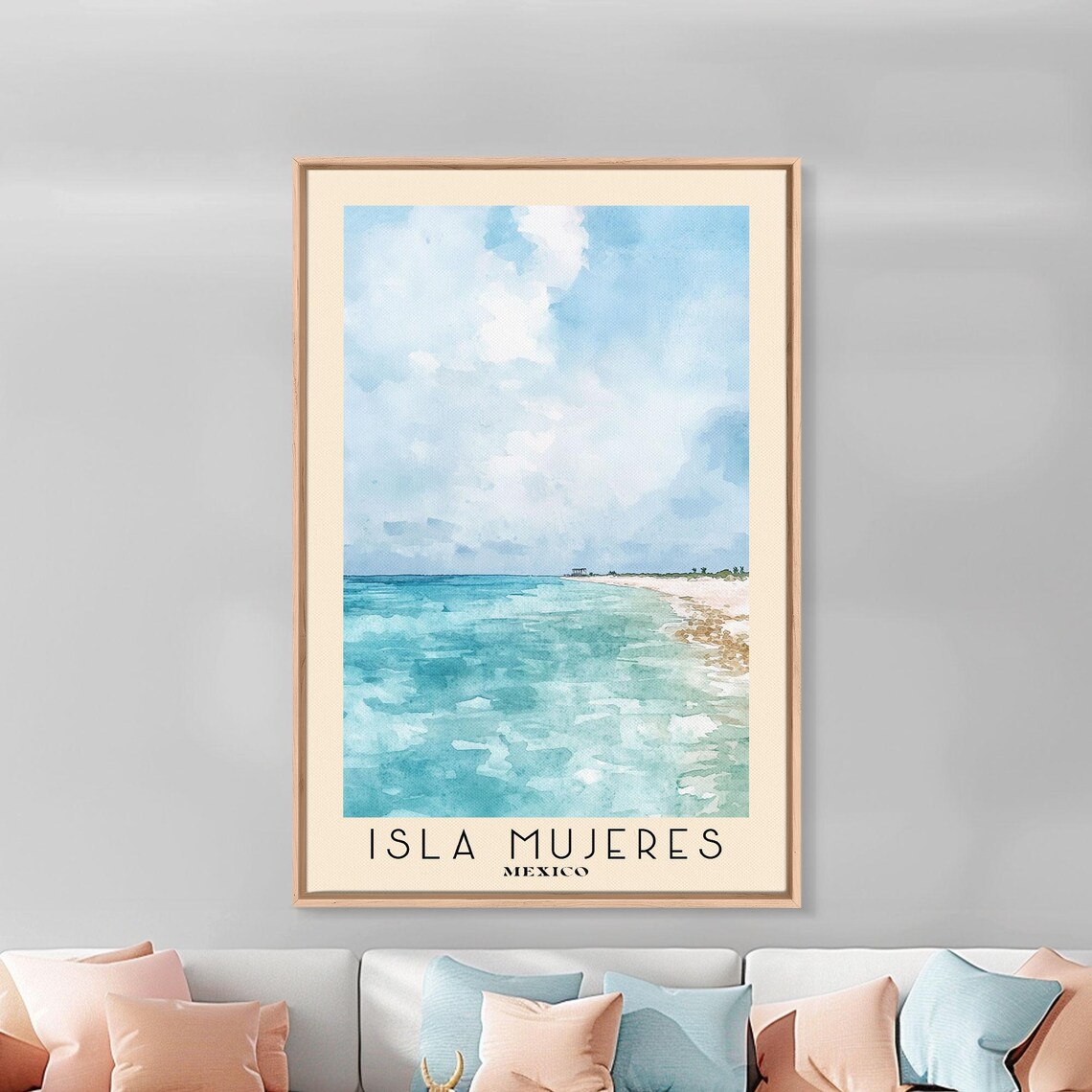 Isla Mujeres Mexico Bright Turquoise Sea White Beach Watercolor Wall Poster - Image 3