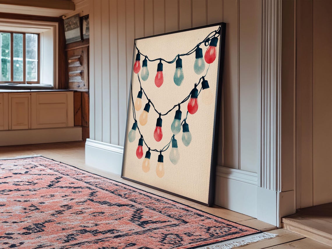 Colorful Christmas String Lights Watercolor Festive Holiday Poster - Image 4