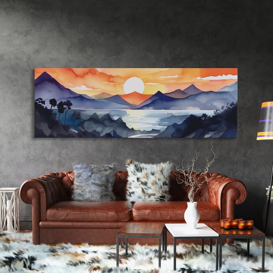 Mid-Century Mountain Sunset Watercolor Art Print - Image 3