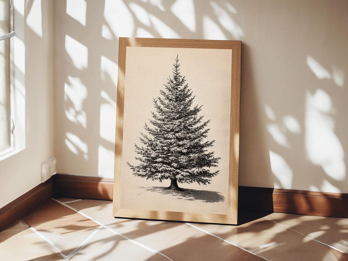 Bare Christmas Tree Pencil Sketch Rustic Minimalist Holiday Poster - Image 4