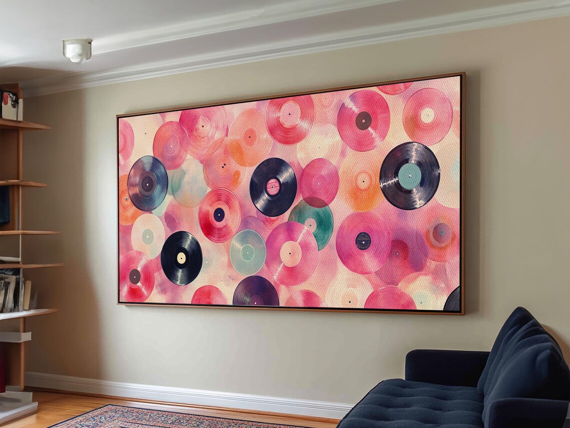 Colorful Vinyl Records Retro Music Painting Pink Abstract Wall Art Poster - Image 5