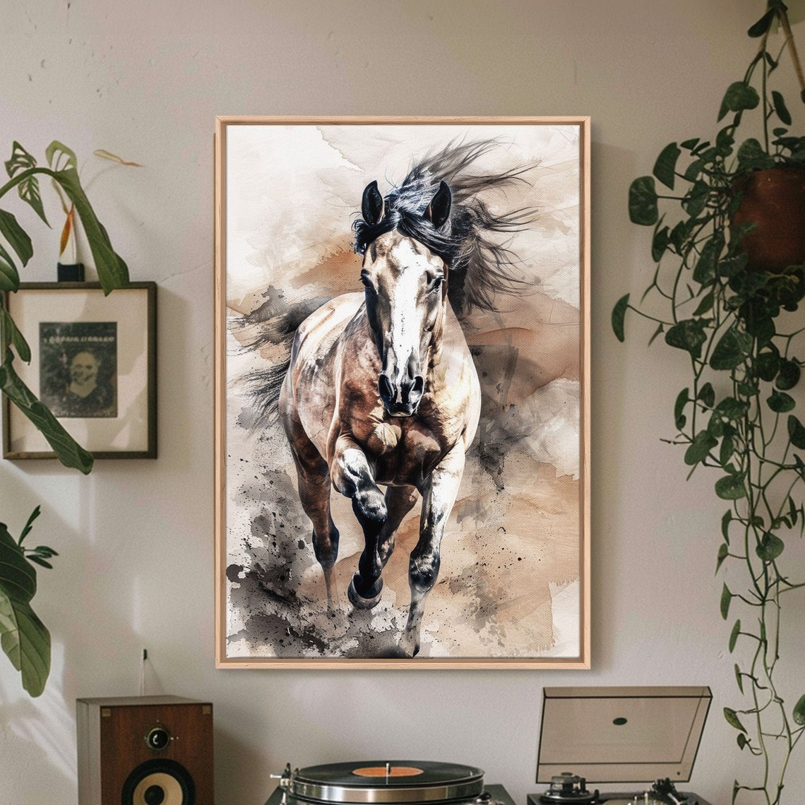 Charging Gray Horse Dust Watercolor Dynamic Equestrian Art Poster - Image 5