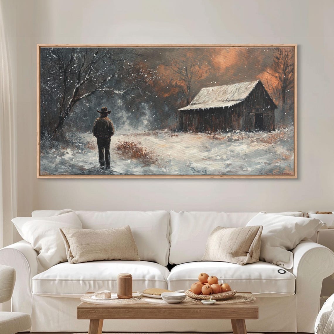 Cowboy On The Farm Framed Print Fall Cowboy Wall Art Above Sofa Decor Moody Fall Western Wall Art - Image 4