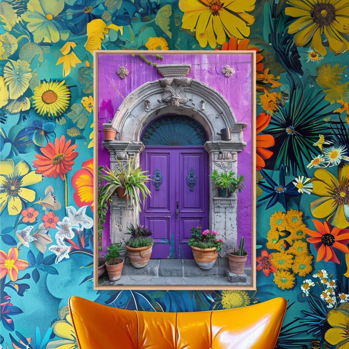 Violet Purple Double Door Stone Arch Fanlight Garden Plants Art Poster - Image 4