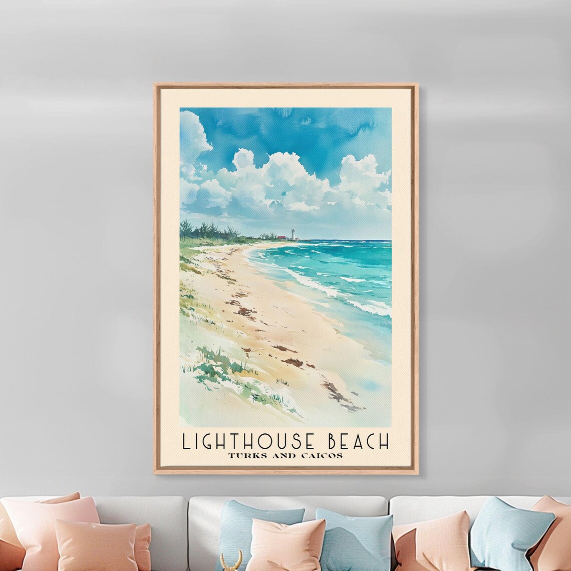 Lighthouse Beach Turks And Caicos Long Sandy Shore Surf Watercolor Poster - Image 3