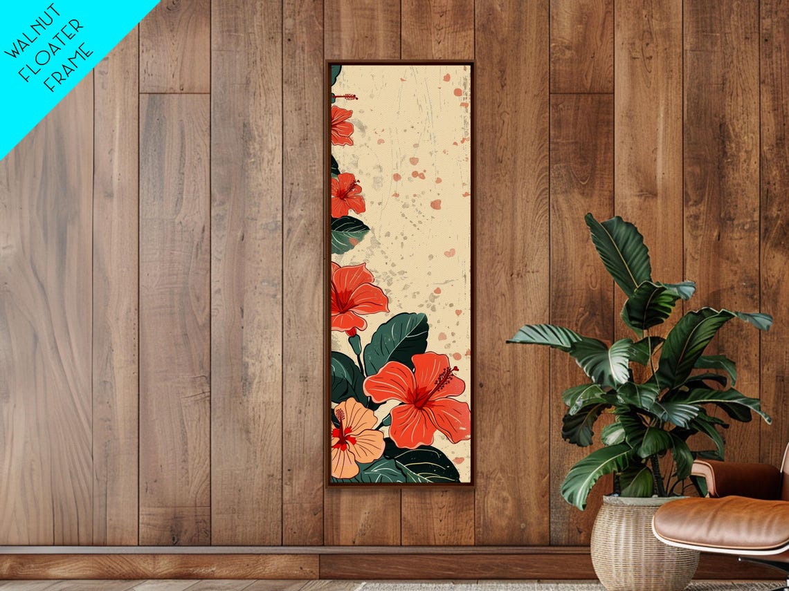 Soft Hibiscus Flowers Red Orange Cream Tall Japanese Art Poster - Image 5
