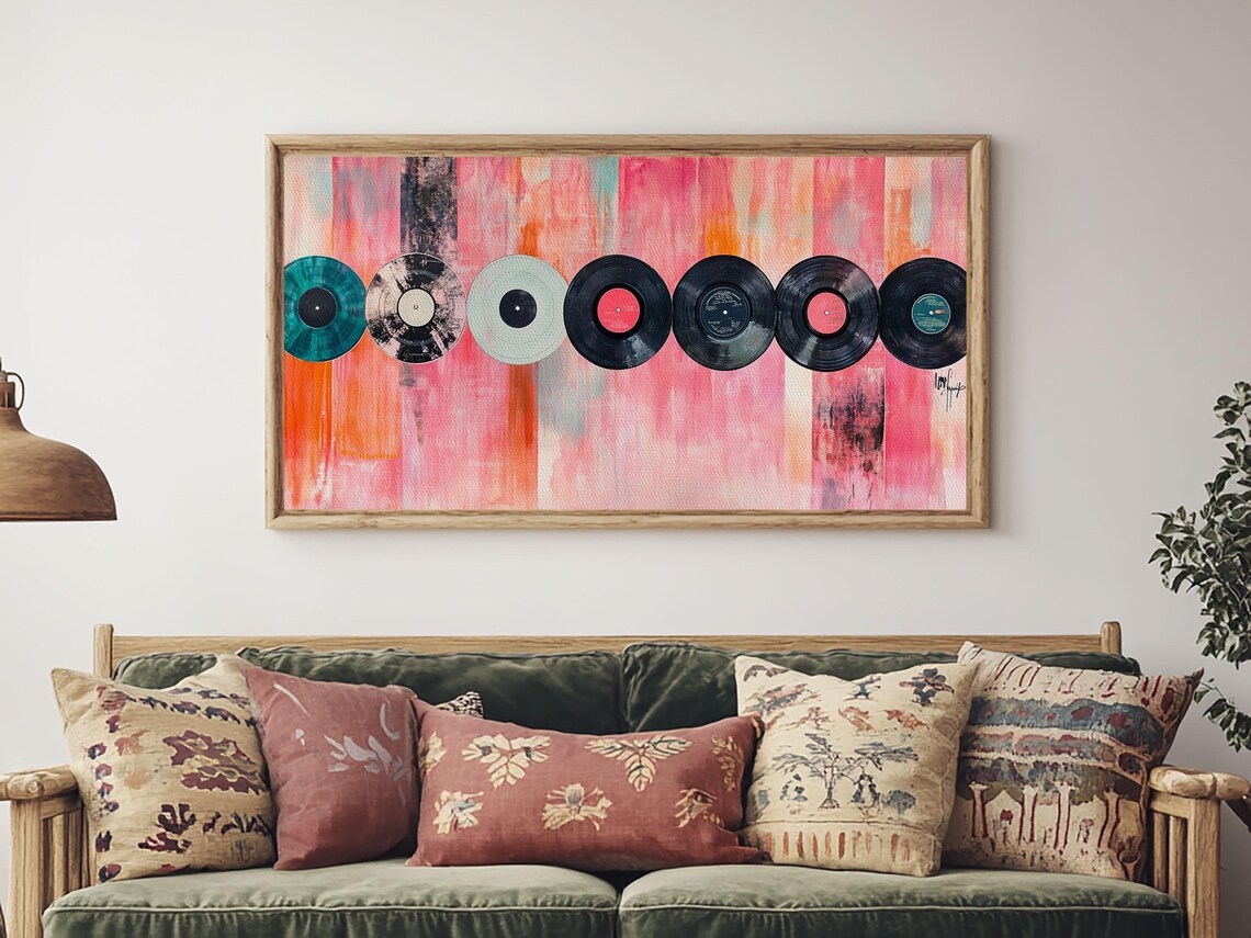 Vinyl Record Abstract Music Art Print, Retro Style