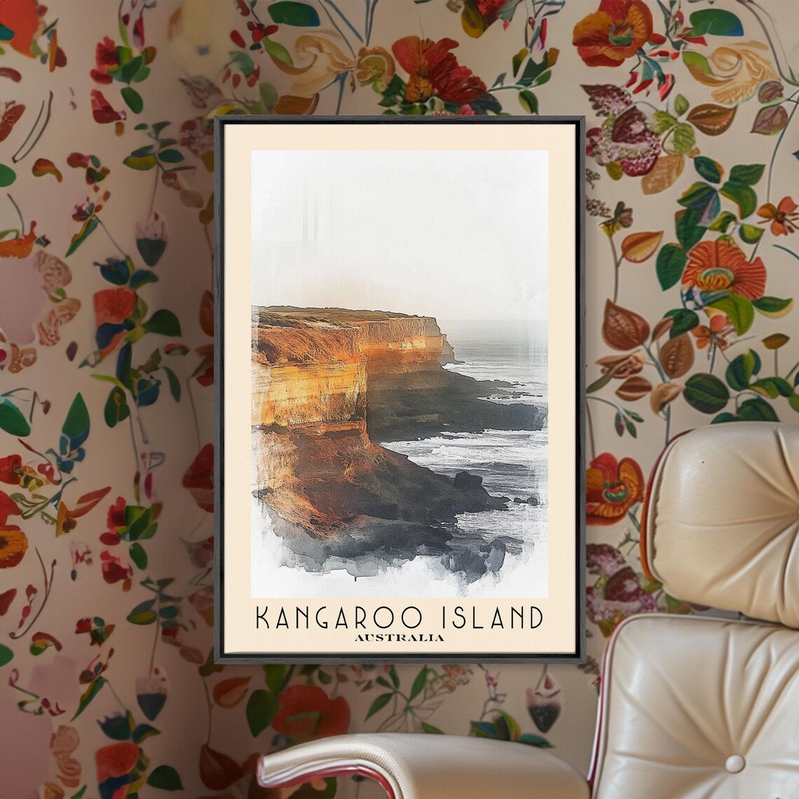 Kangaroo Island Australia Golden Sea Cliffs Wave Crash Watercolor Poster - Image 2