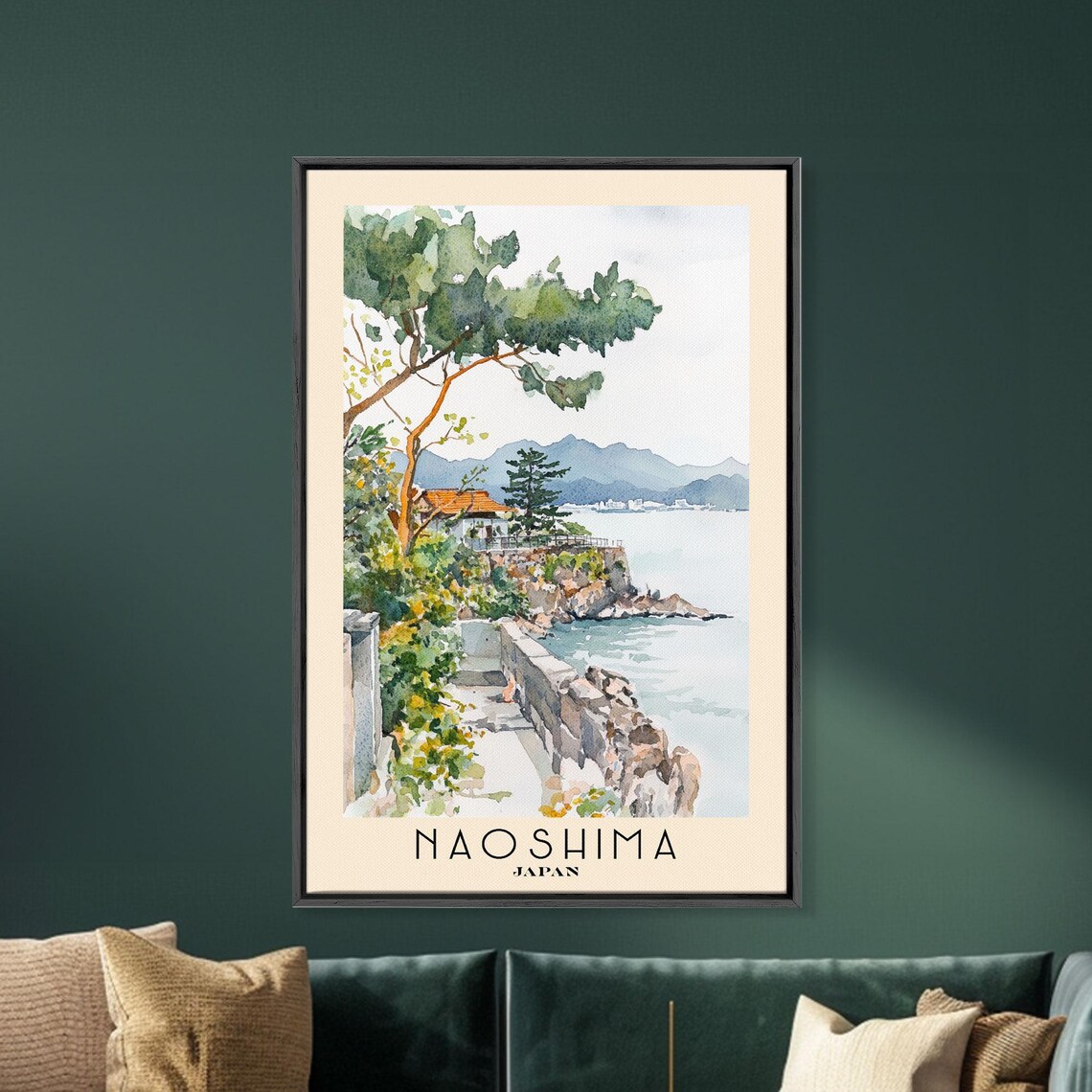 Naoshima Japan Cliff Path Pine Sea View Watercolor Travel Poster - Image 5