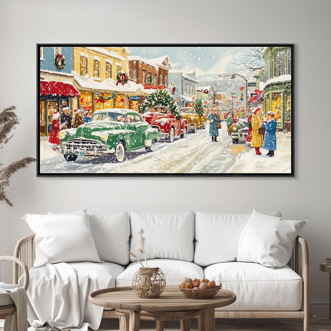 1950s Small Town Main Street At Christmas With Classic Cars Poster - Image 5