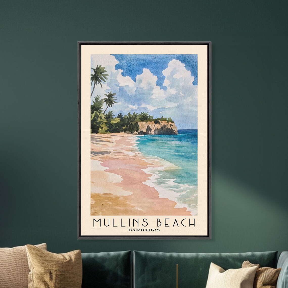 Mullins Beach Barbados Pink Sand Turquoise Water Watercolor Travel Poster - Image 5