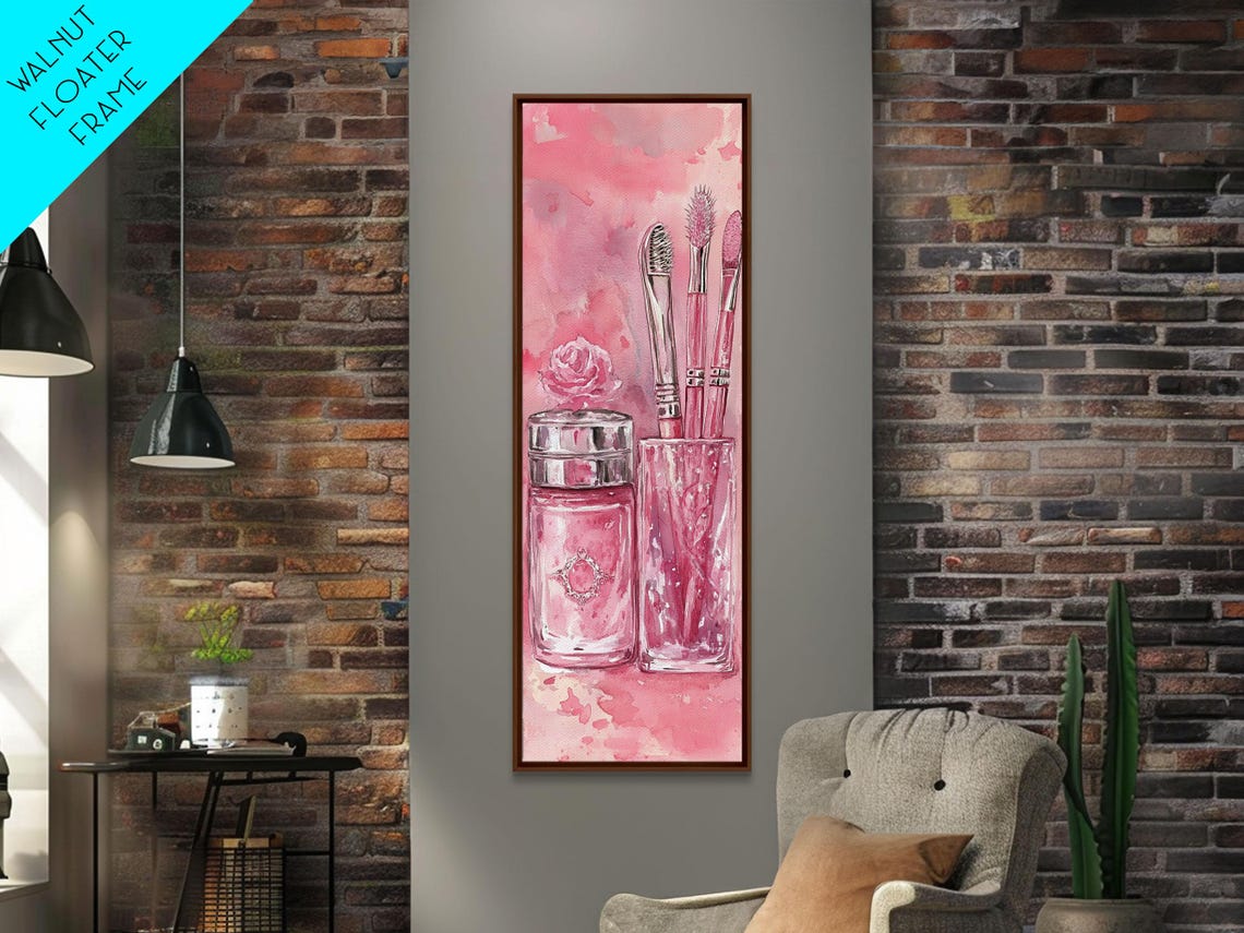 Pink Makeup Brushes Perfume Bottle Watercolor Vanity Art Poster - Image 3